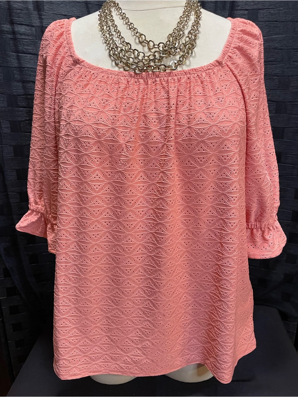 Cato Coral Pink Eyelet Off-Shoulder Tunic
